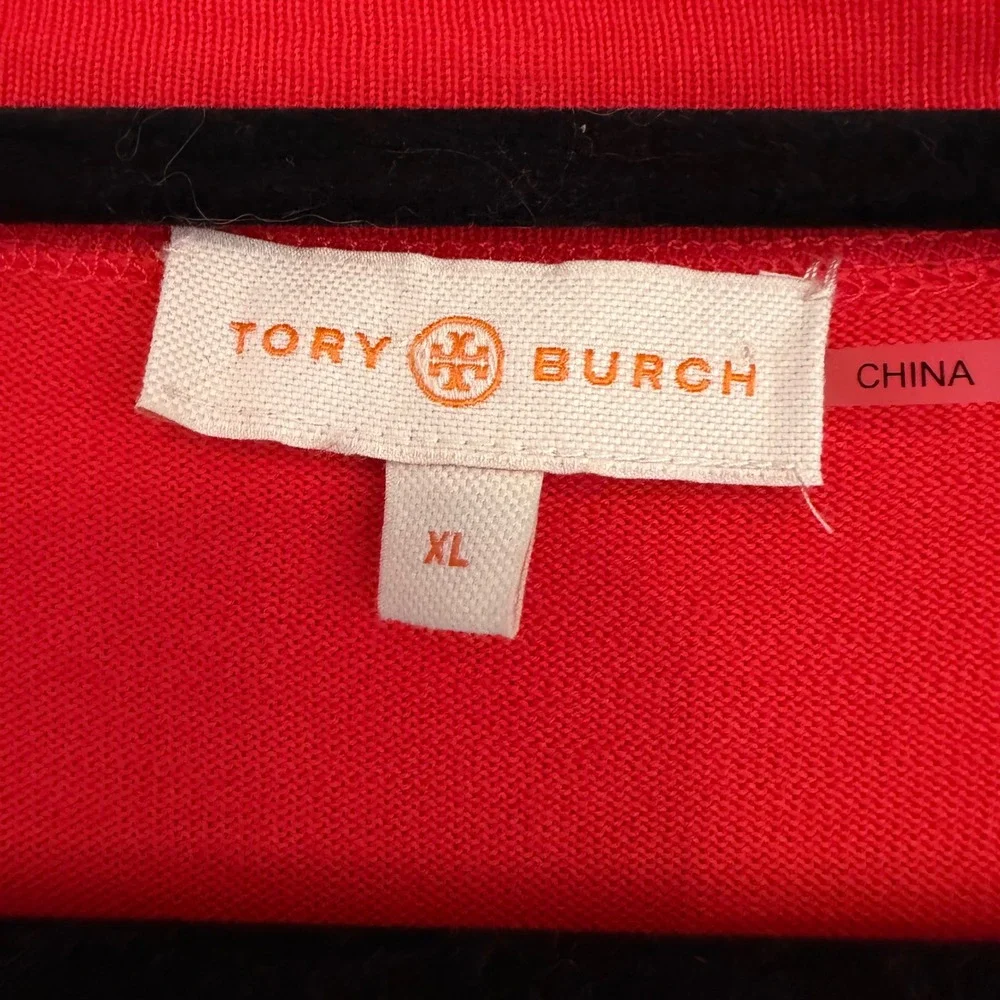 Tory Burch Simone cardigan XL orange red designer classic preppy cotton casual